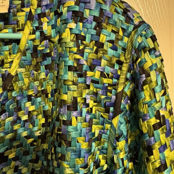 Chicos Design Womens Silk Jacket Blazer Sz 1 (M) Multicolor Basketweave Workwear - Picture 5 of 8